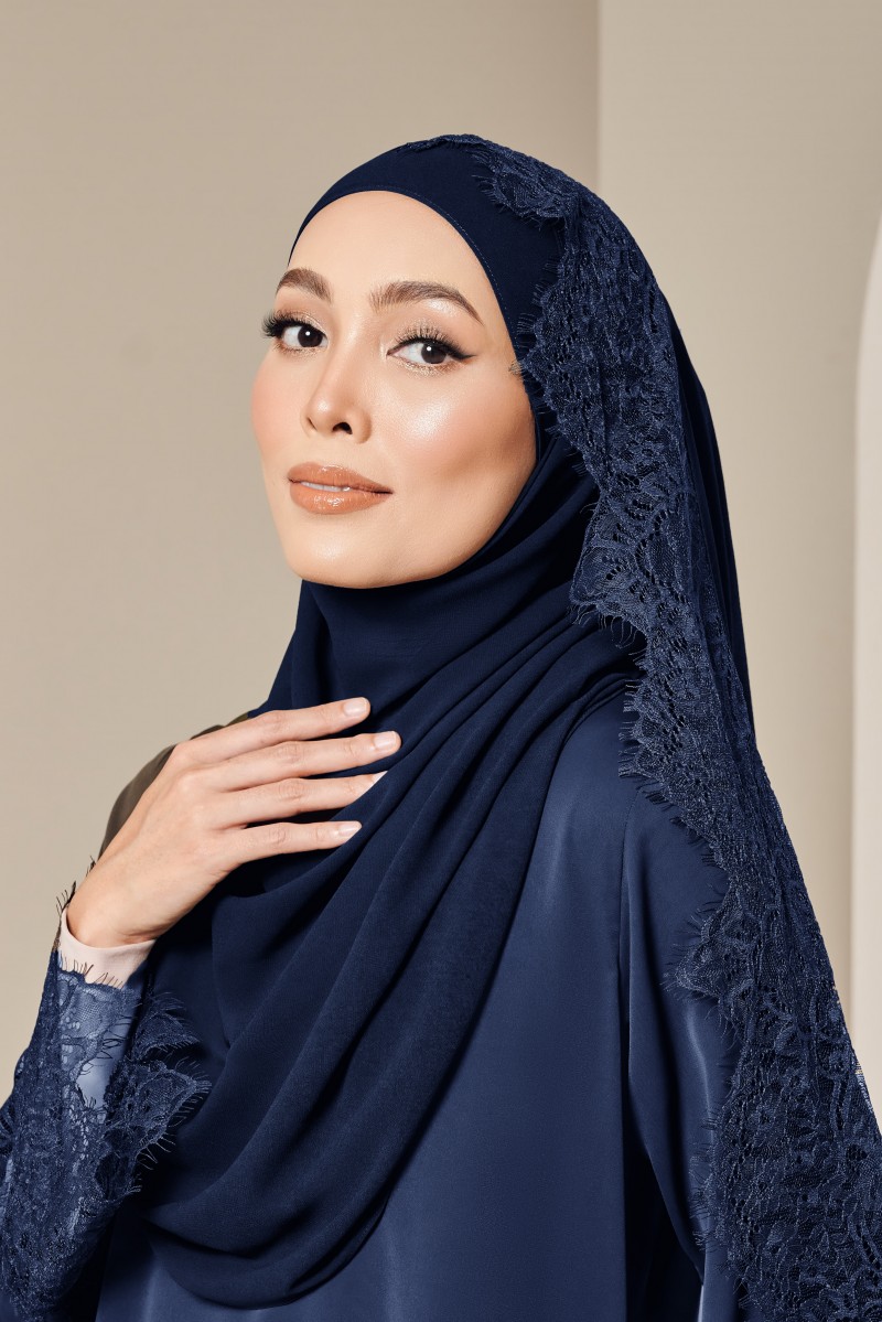 AMIA Long Shawl in Navy Blue